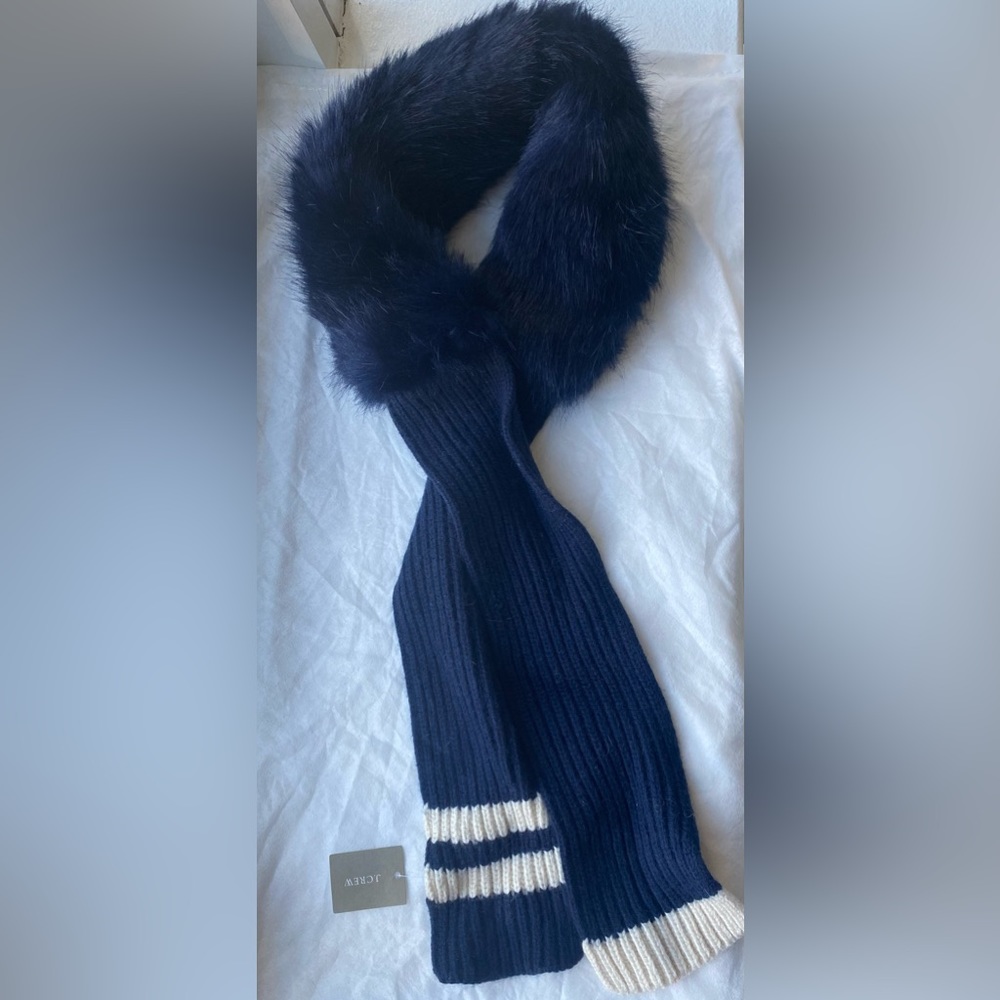 Jcrew Faux-fur trimmed Wool Stripped Scarf